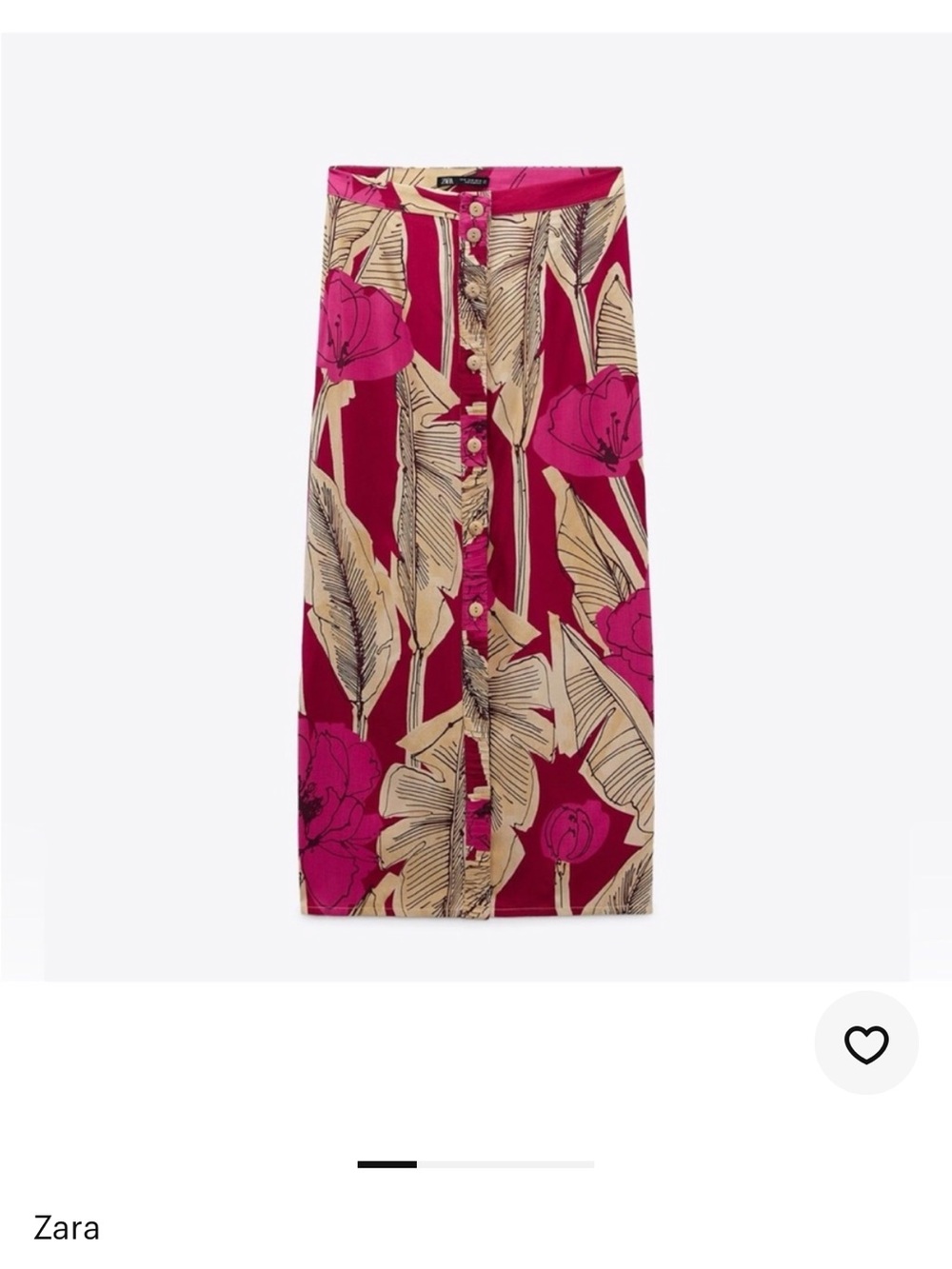 Zara Fuchsia and Beige Floral Button-Front Midi Skirt